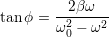          2&beta;&omega;
tanϕ = &omega;2-&minus;-&omega;2-
         0
