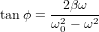 tanϕ = --2&beta;&omega;--
       &omega;20 &minus; &omega;2
