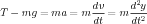                   dv-    d2y-
T - mg  = ma  = m dt = m dt2
